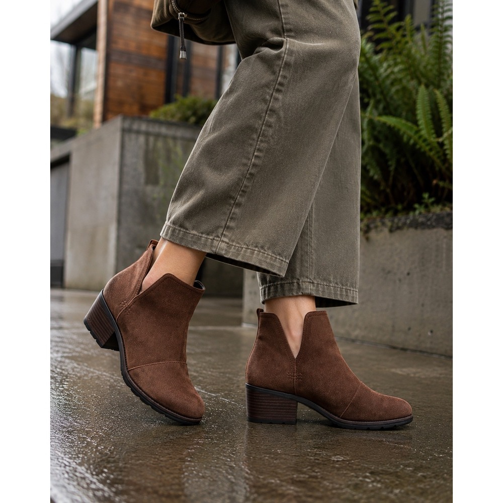 Sorel Cate Waterproof Suede Cutout Block Heel Ankle Boots Burro 7.5